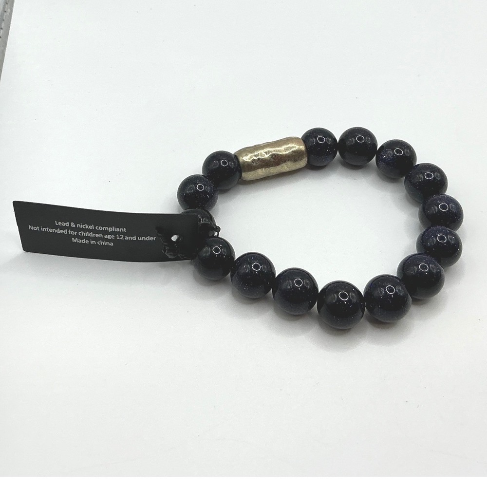 LA3 Accessories Black Glass Beaded Bracelet Gold Tone‎ Accent Women NWT